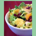 Shaved Brussels Sprouts Salad with text overlay