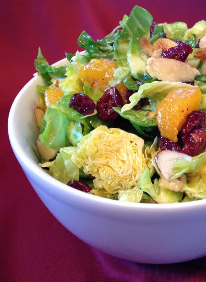 Shaved Brussel Sprouts Salad with Orange Marmalade Vinaigrette Swirls