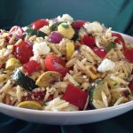 Roasted Rainbow Vegetables with Orzo & Feta combines an array of vegetable colors and flavors with pasta and a lehe perfect side dish bursting with flavor or top with cooked chicken, beef or shrimp for a meal in a bowl! easy recipe | pasta | orzo | side dish | cheese | mixed vegetables | feta | dinner | brunch | #swirlsofflavor