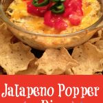 Cheddar and Monterrey Jack cheeses combine with green chiles, jalapenos and seasonings in a creamy base for Jalapeno Popper Dip, a kicking good dip recipe!