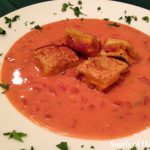 Creamy Tomato Soup with Bacon Cheddar Grilled Cheese Croutons
