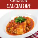 chicken with mushrooms and tomato sauce with thext overlay