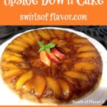 nectarine upside down cake with text overlay