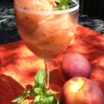 What to do with all those fresh juicy sweet peaches of summer? Make Spiced Rum Peach Lemonade Sorbet, of course!  rum | spiced rum | sorbet | peaches | frozen | dessert | frozen dessert