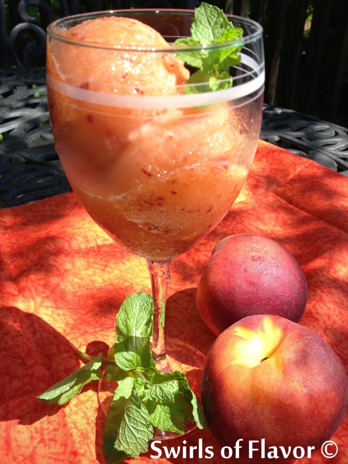 What to do with all those fresh juicy sweet peaches of summer? Make Spiced Rum Peach Lemonade Sorbet, of course!Â  rum | spiced rum | sorbet | peaches | frozen | dessert | frozen dessert