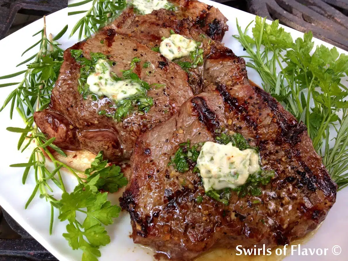 grilled petite sirloin steak with fresh herb butter