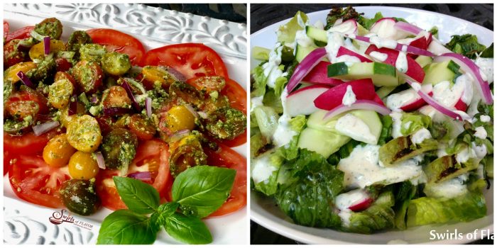 Pesto Tomato Salad and Grilled Romaine