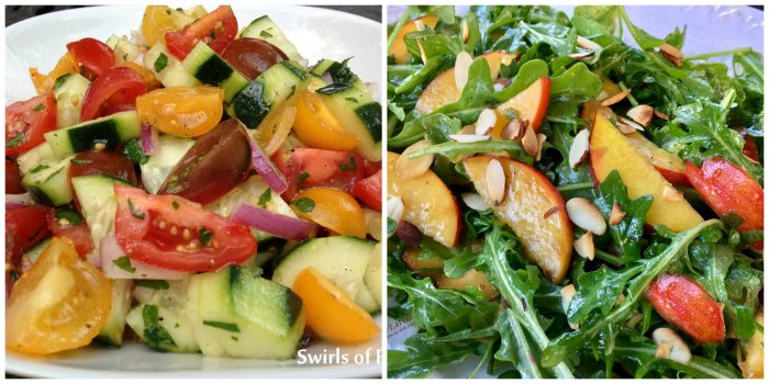 Tomato cucumber Salad and Peach Arugula Salad