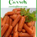 glazed baby carrots with text overlay