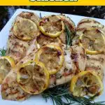 rosemary chicken with lemon slices and text overlay