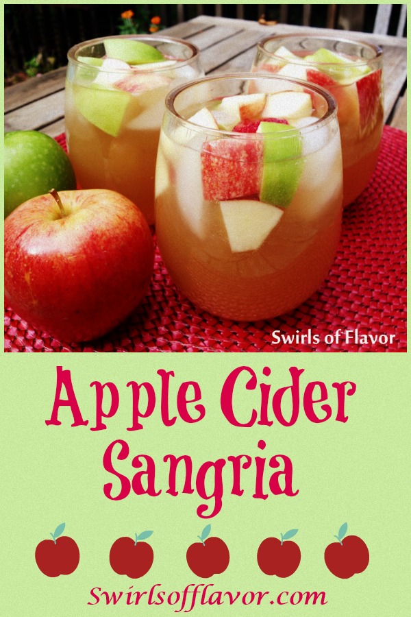 Apple Cider Sangria is an easy recipe that adds a fall spin to your sangria! Apple cider, applejack brandy and a sweet white wine combine with a hint of vanilla to create your new favorite autumn cocktail! #sangria #homemade #homemadesangria #apple cider #applecidersangria #applejackbrandy #fallcocktails #easyrecipe #drinkrecipe #swirlsofflavor