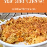 macaroni and cheese with butternut squash and text overlay
