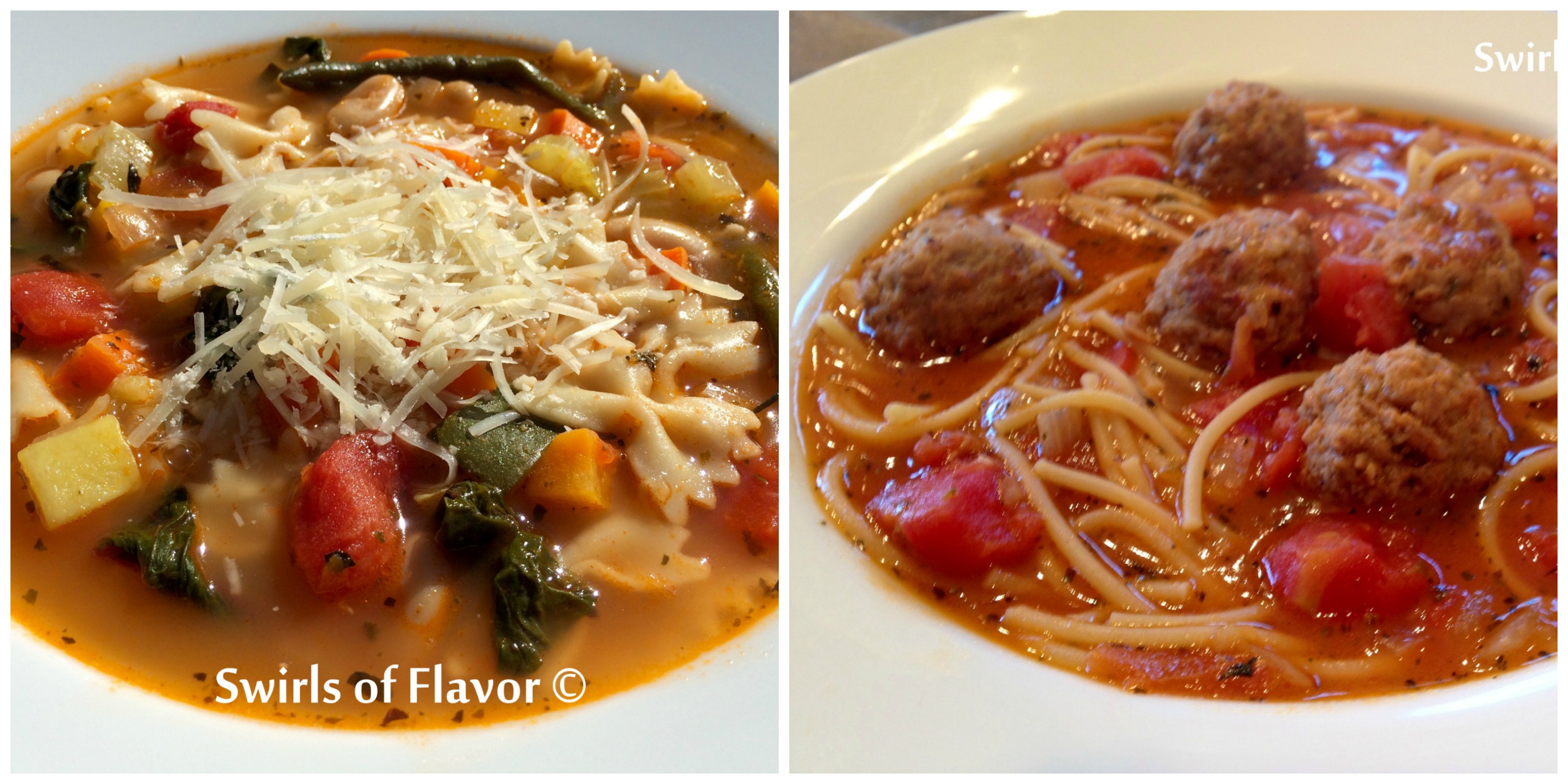 Pesto Minestrone and Spaghetti and Meatball Soup