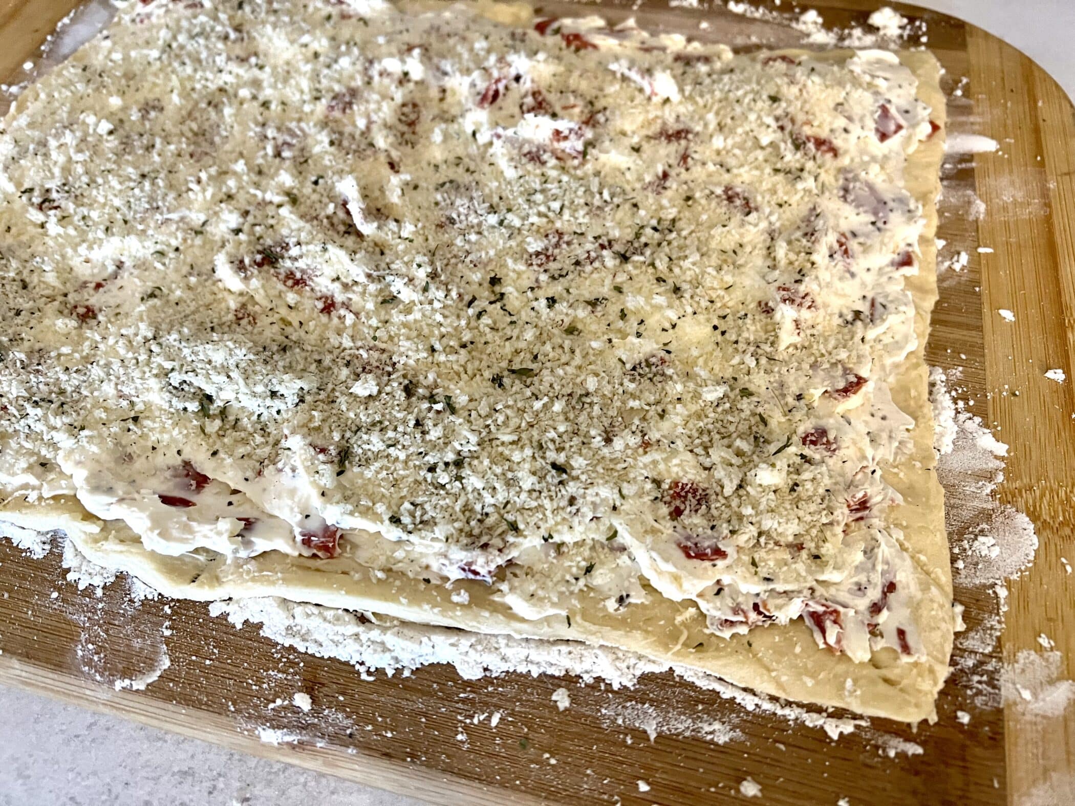 breadcrumbs on the filling for pepperoni pinwheels