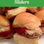 chicken parmesan sliders on buns with text overlay