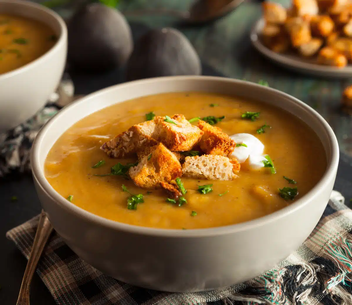 butternut squash soup with toppings