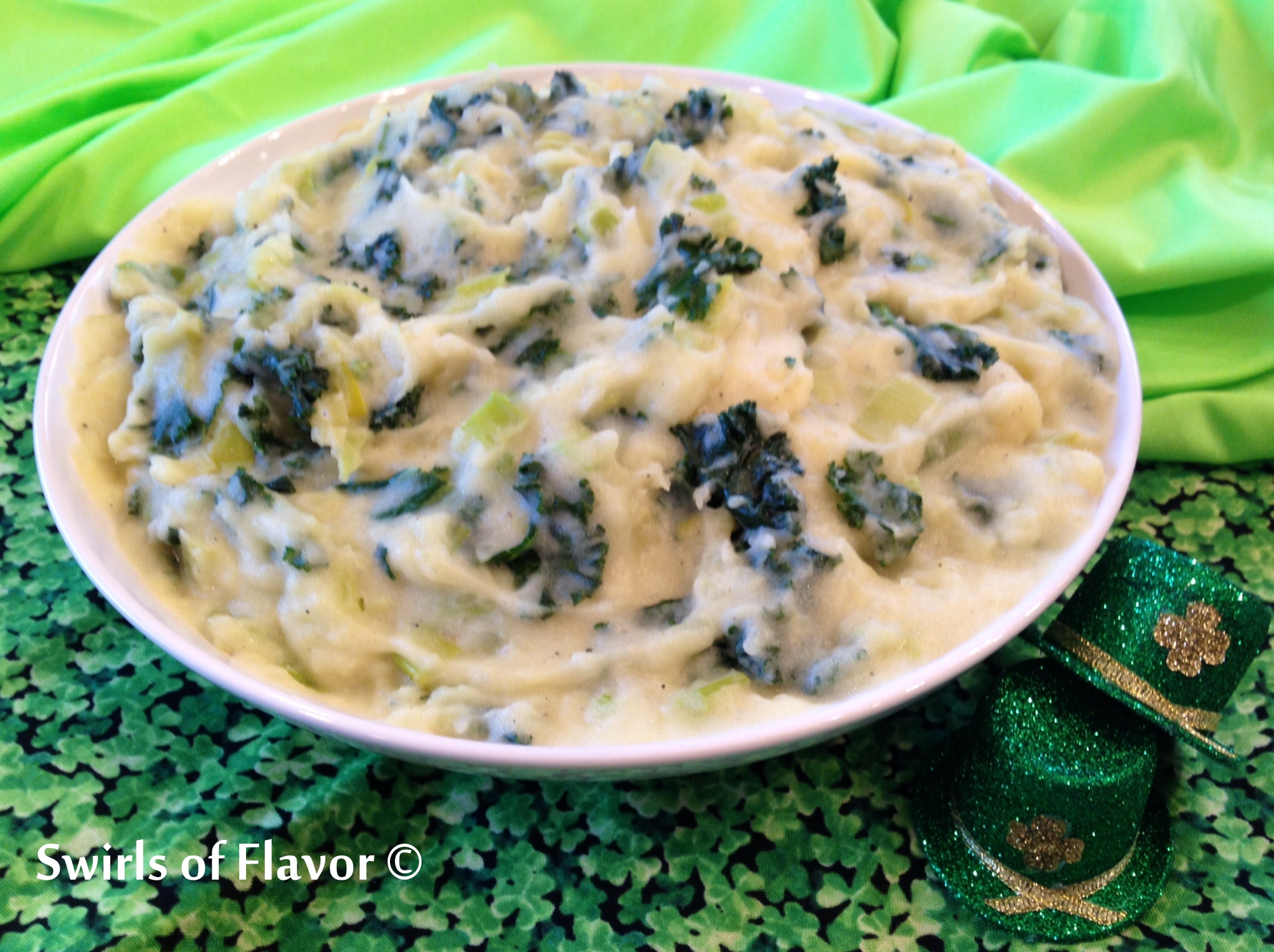 Colcannon With Kale And Leeks in a white dish