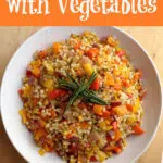 couscous with vegetables with text overlay