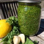 Kale Pesto combines the trendy super food kale with toasted almonds and a hint of lemon to make an amazingly delicious, healthy, easy pesto recipe! Toss it with your favorite pasta for Meatless Monday, top chicken or fish, serve with vegetables......the possibilities are endless!