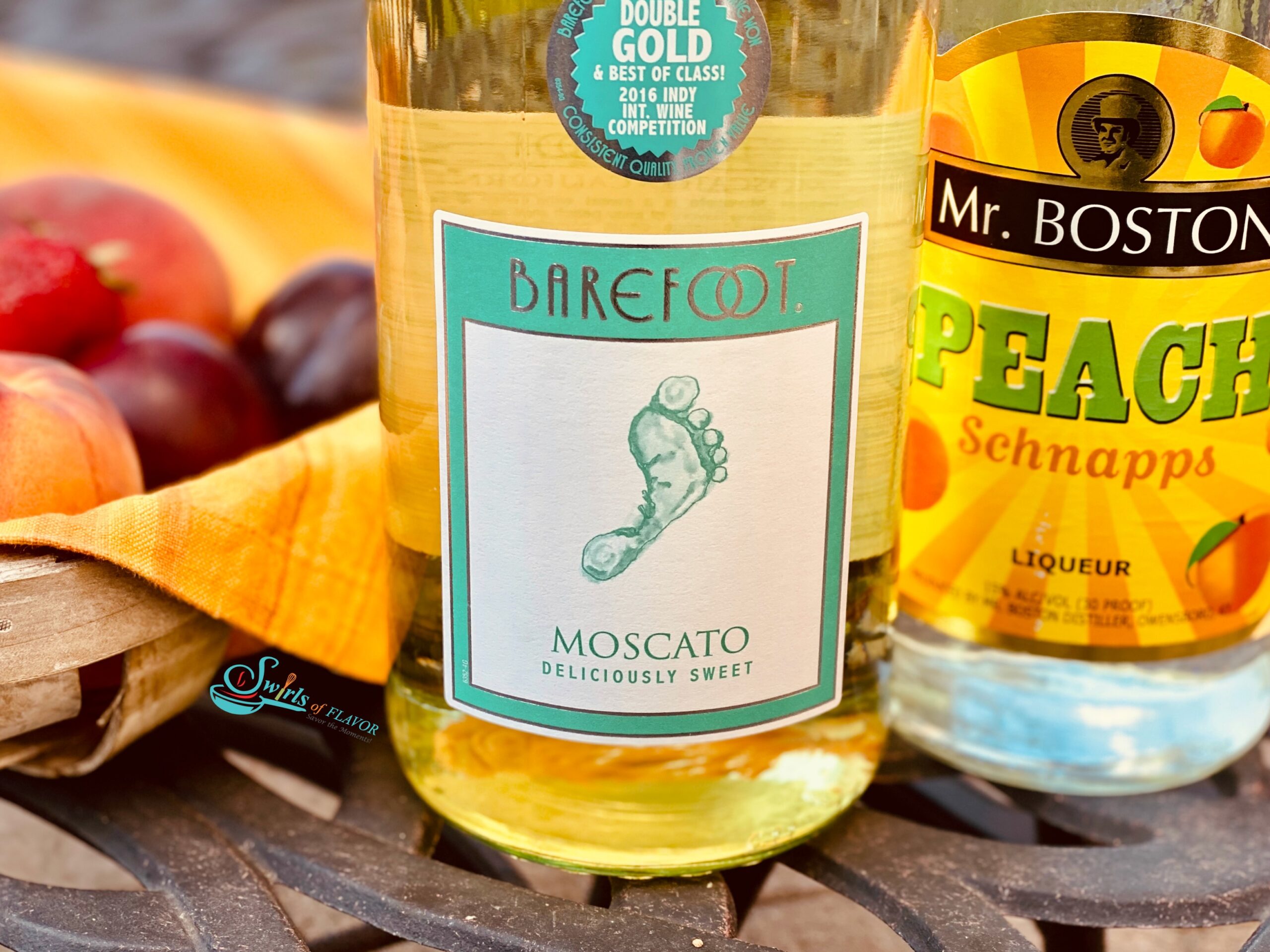 bottles of moscato wine and peach schnapps