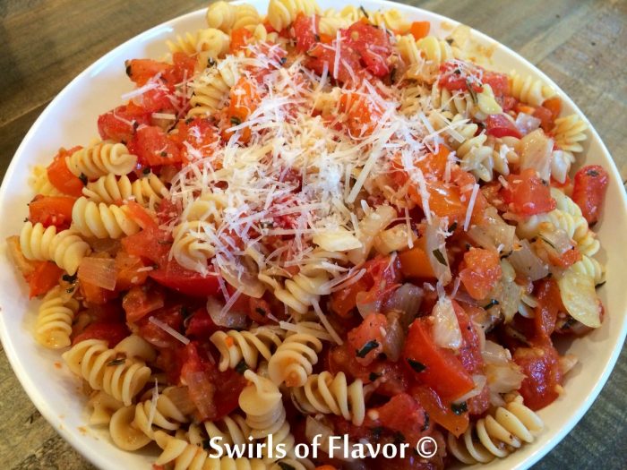 roasted tomato sauce tossed with pasta
