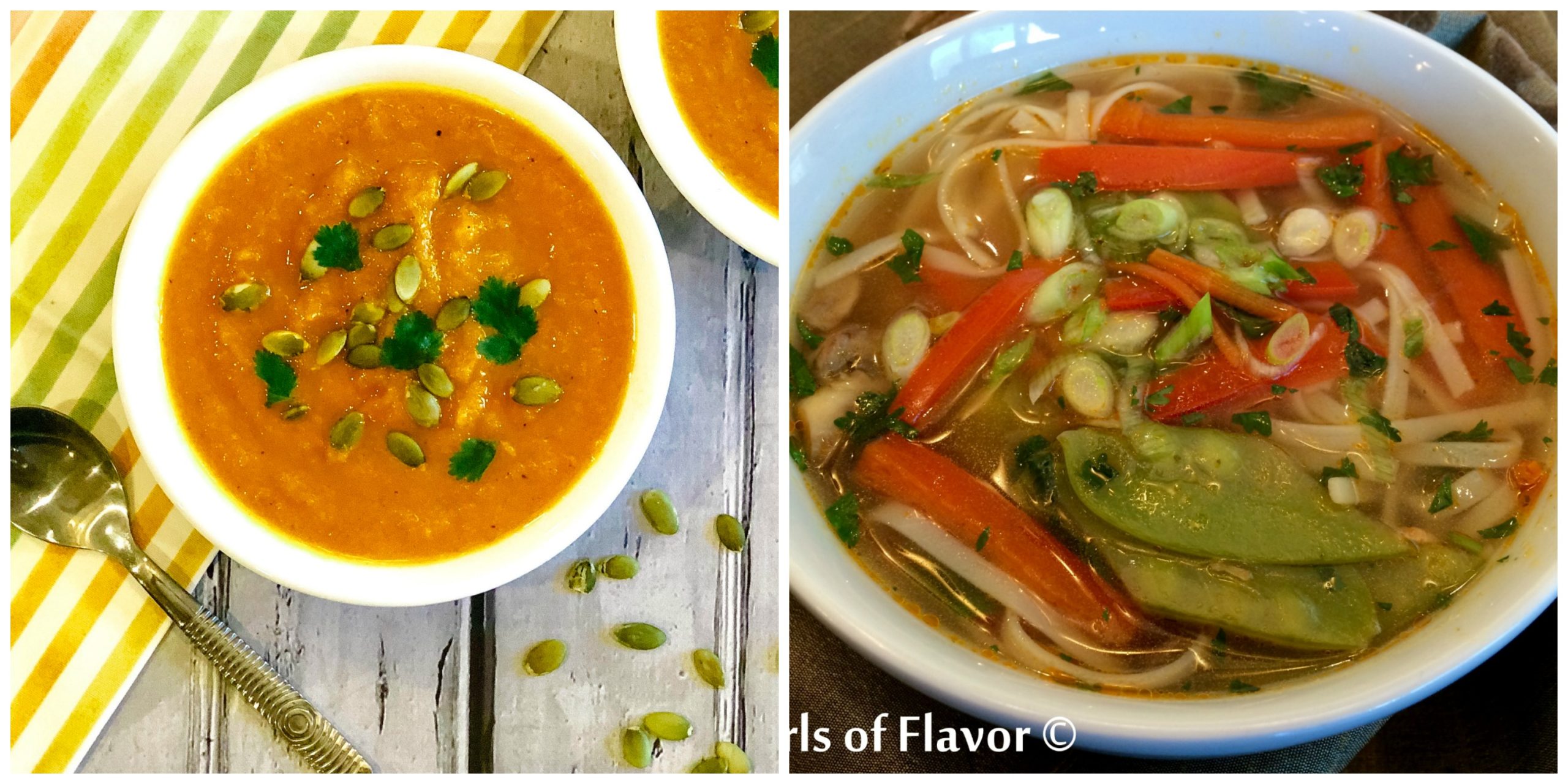 Carrot Ginger Soup and Thai Vegetable Soup