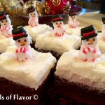 Peppermint Snowmen Brownies is an easy recipe for fudgy homemade brownies topped with a homemade peppermint buttercream frosting and royal icing snowmen. A festive holiday dessert that's fun for kids and grown ups too! #holiday #baking #peppermint #brownies #funforkids #homemadefrosting #Christmas #homemadepeppermintfrosting #homemadebrownies #easyrecipe #dessert #chocolate #swirlsofflavor