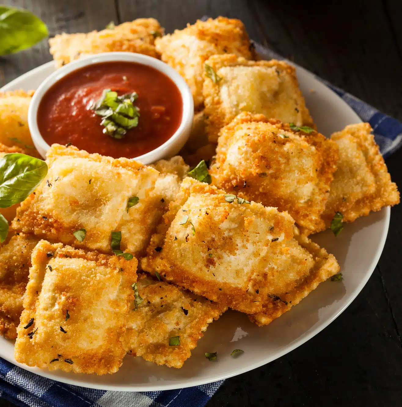 baked square ravioli with dipping sauce