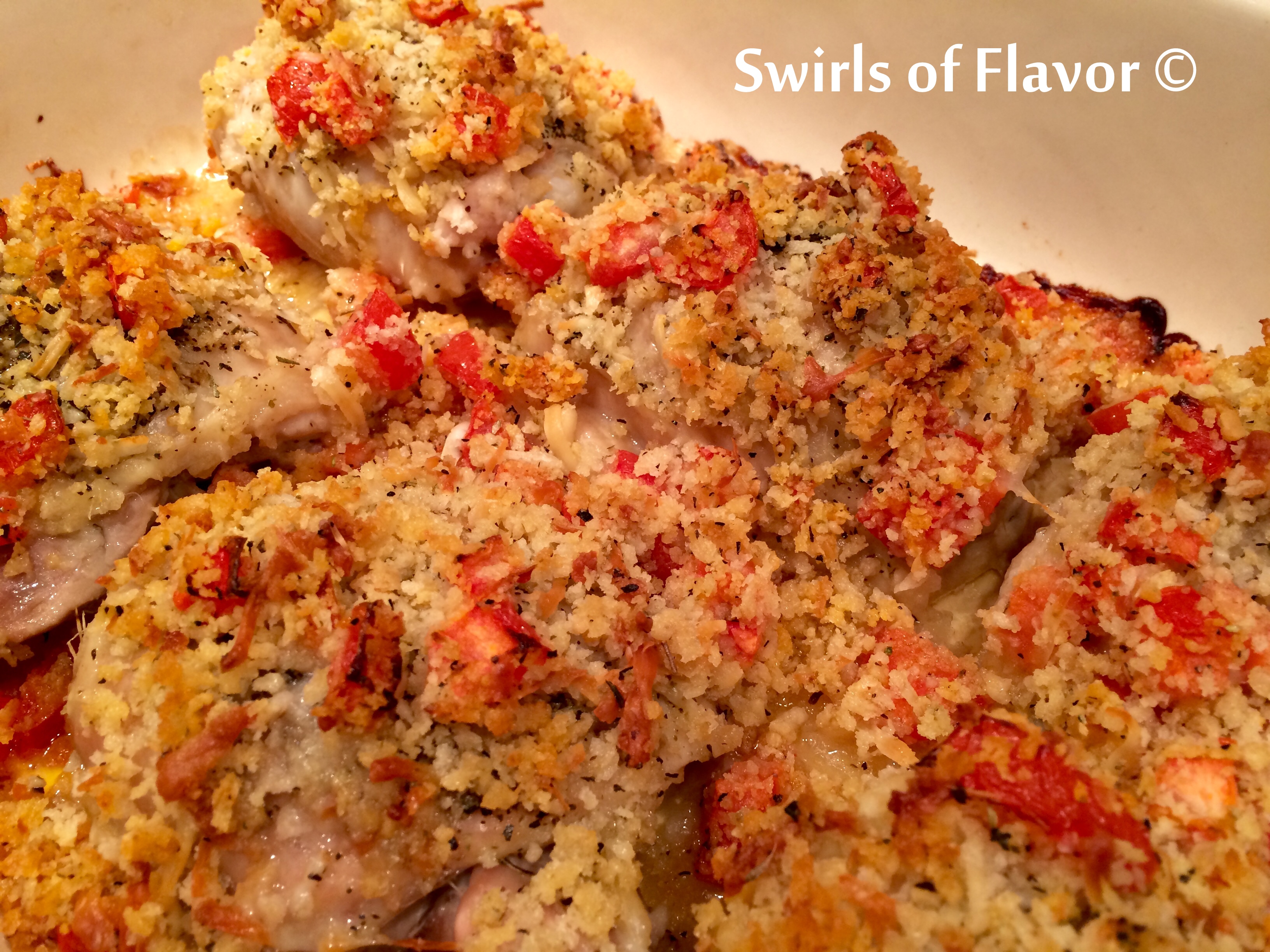 close up of Smothered Parmesan Panko Chicken 