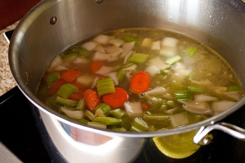 vegetables and broth in a pot