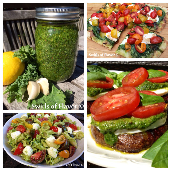 Everyone loves pesto and a Kale Pesto is a great new flavorful twist on the traditional! Toss it in a pasta salad, spread it on a pizza, or top a grilled portobello mushroom! The possibilities are endless! kale | pesto | pizza | pasta | salad | vegetarian