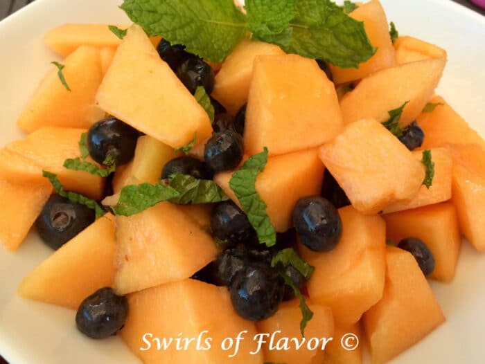 cantaloupe salad with blueberries and fresh mint