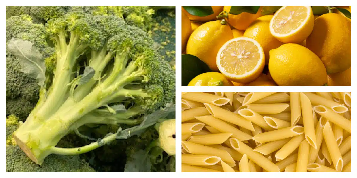 broccoli, lemons and penne