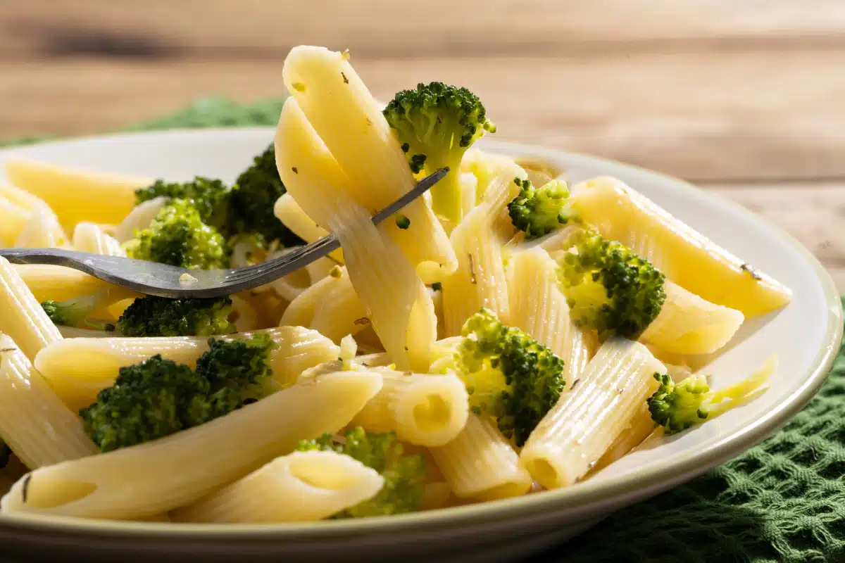 forkful of penne and broccoli