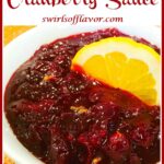 homemade cranberry sauce in bowl with text overlay