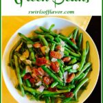 green beans with pecans and text overlay
