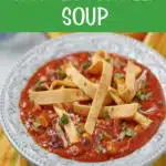 bowl of chicken tortilla soup with text overlay