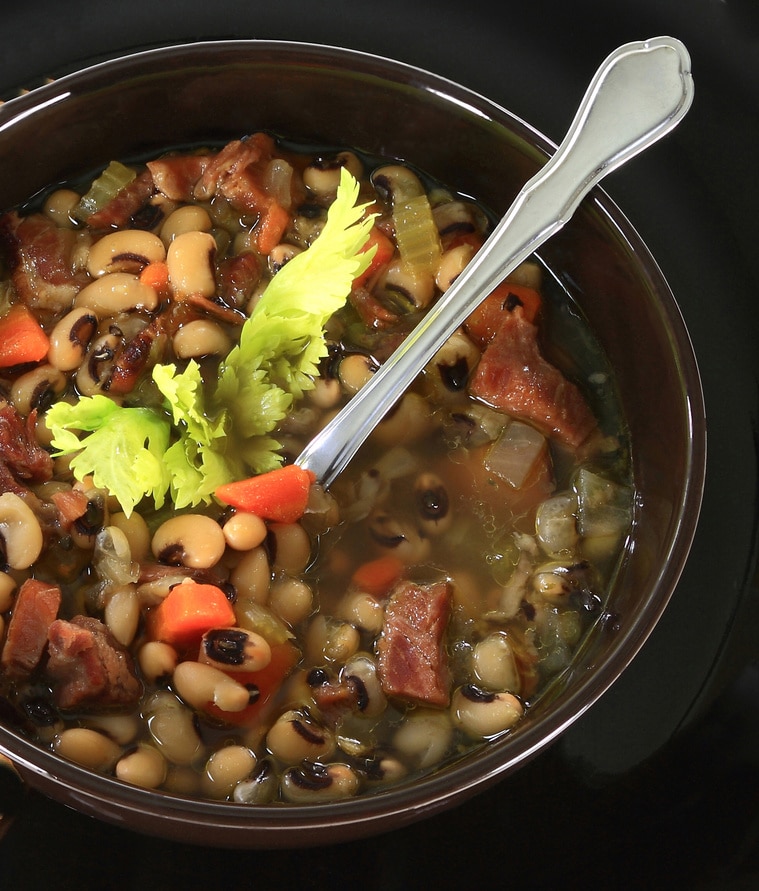 black eyed peas soup with spoon