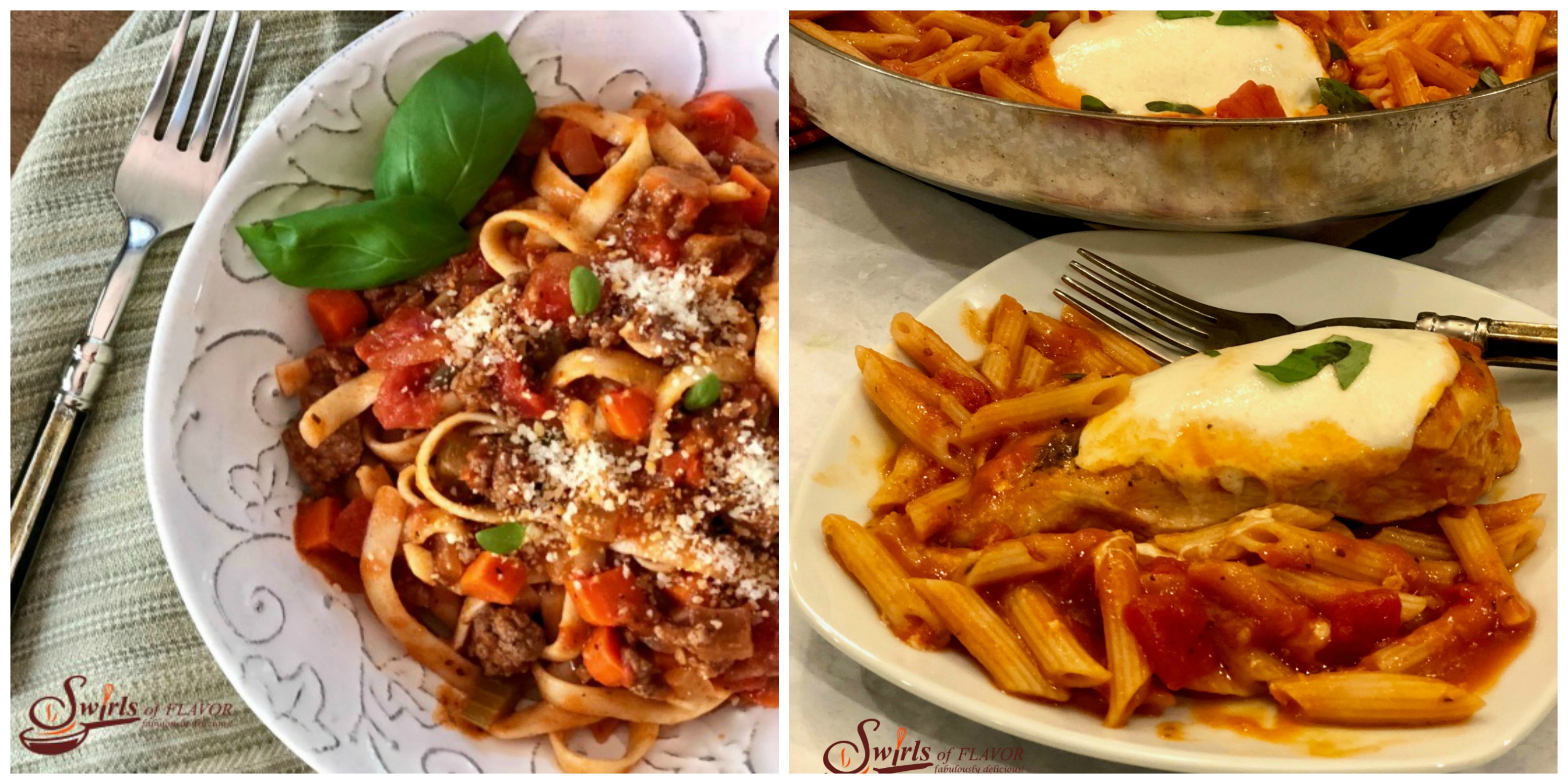 Fettuccine Bolognese and Chicken Parmesan and Pasta