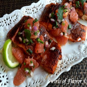Ancho Salmon with grapefruit topping