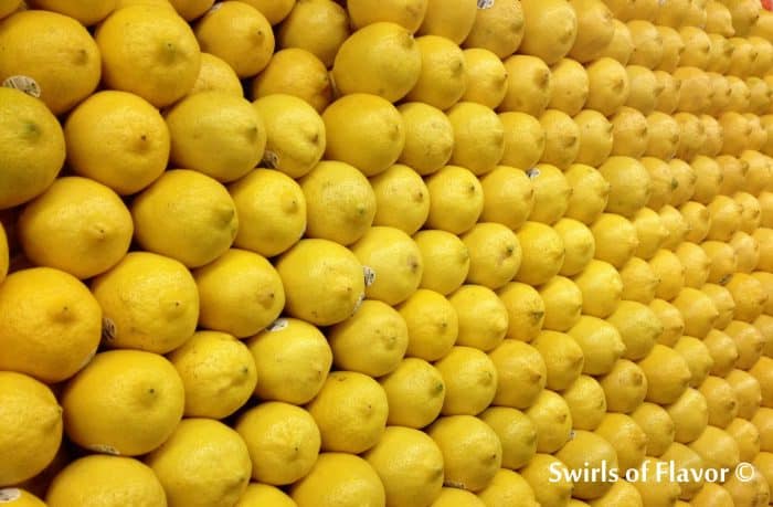 Lemons arranged in a group