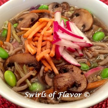 bowl of soba noodles and vegetables