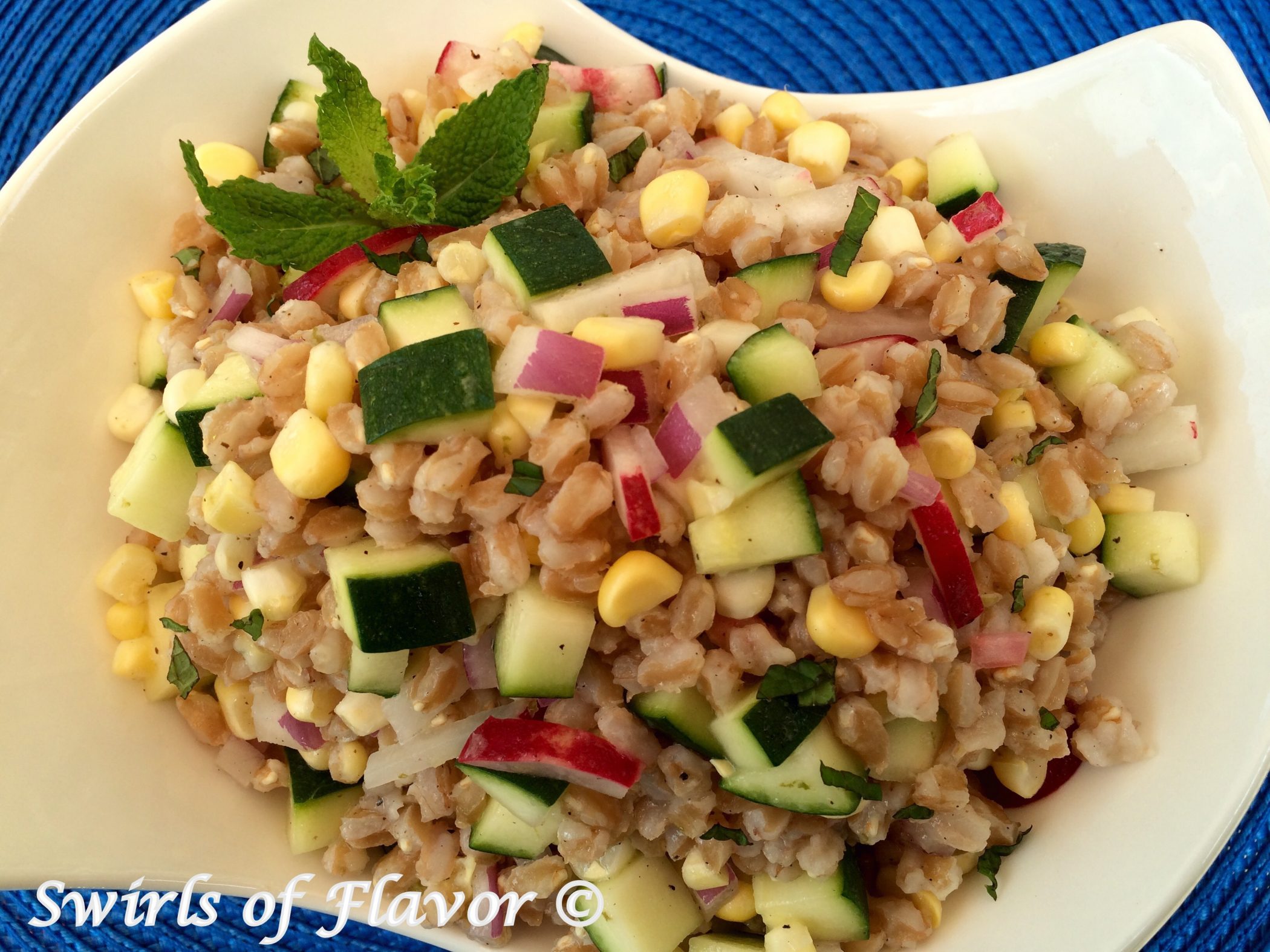 Zucchini & Corn Farro Salad Swirls of Flavor