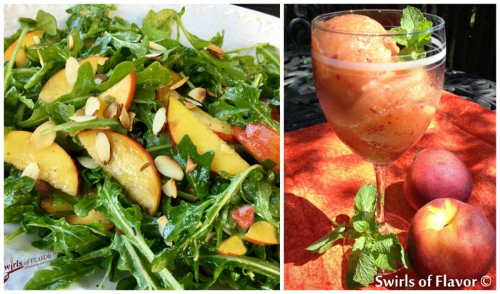 Peach Arugula Salad and Rum Peach Sorbet