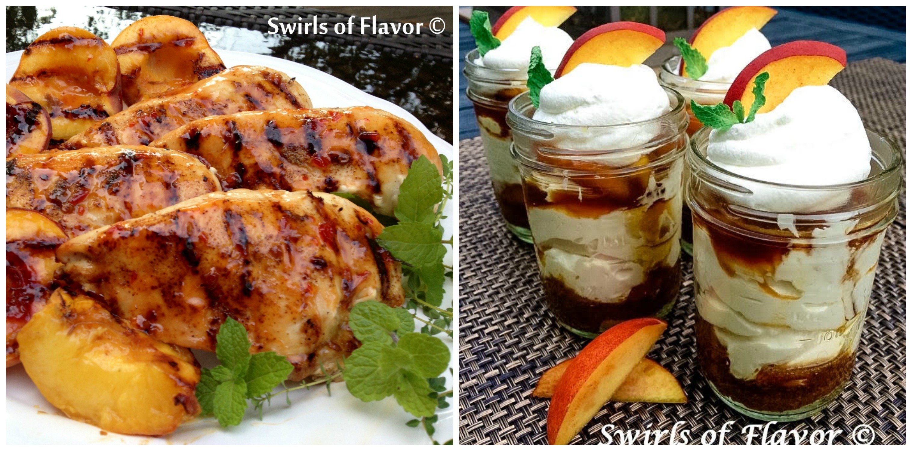 Grilled Peaches N Chicken and Bourbon Cheesecake Mousse