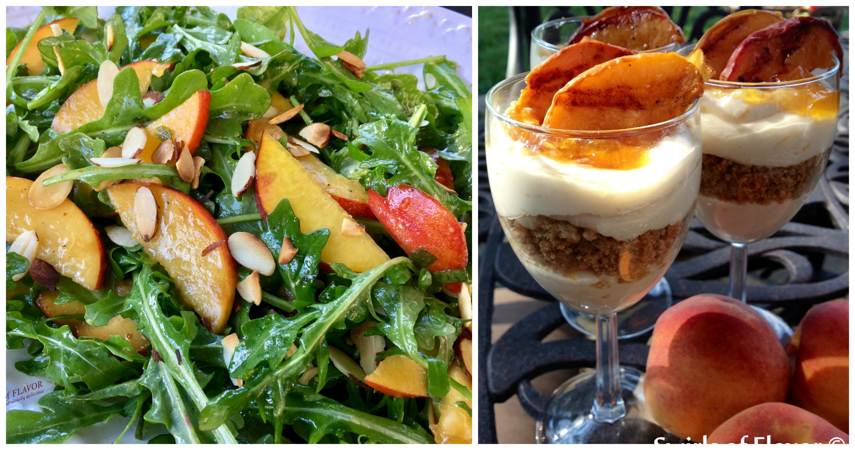 Peach Arugula Salad and Grilled Peach Cheesecake Parfaits