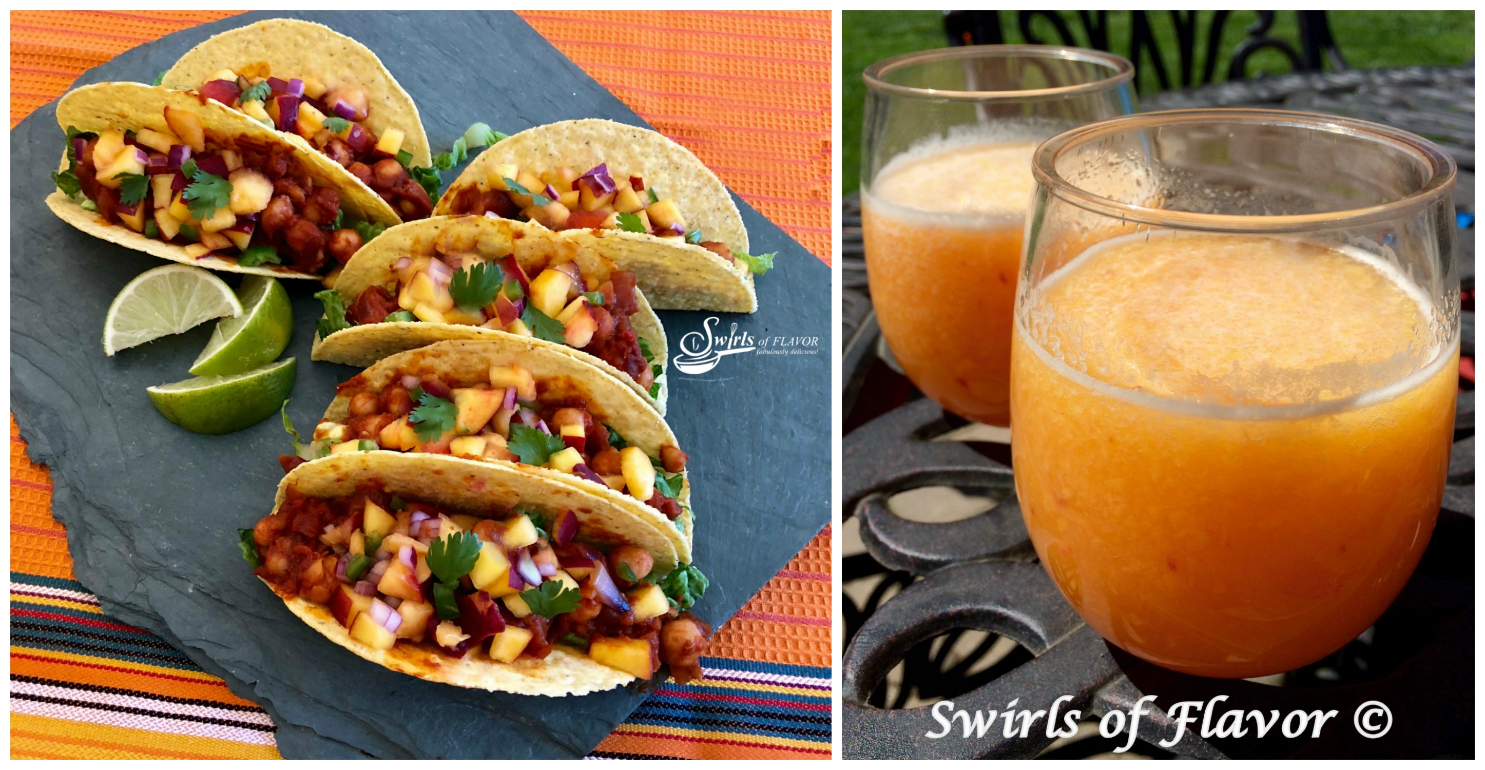 Vegan Tacos With Peach Salsa and Peach Bellini Slushy