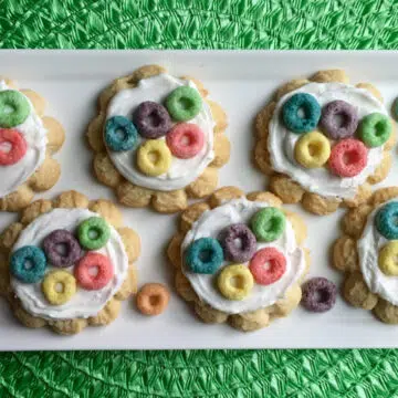 platter of Olympic cookies with fristing and cereal