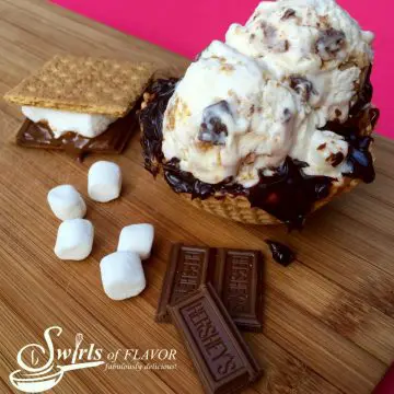 waffle cone bowl filled with homemade s'mores ice cream