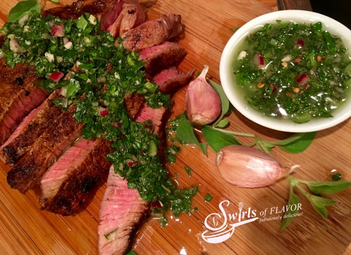 Spice-Rubbed Sirloin With Chimichurri Sauce is bursting with fresh vibrant flavors that will dance on your palate! It's garlicky, herby, spicy and tangy! easy recipe | dinner | fresh herbs | beef | sirloin steak | summer | #swirlsofflavor